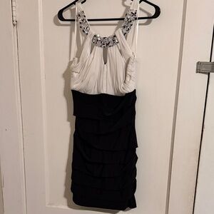 City Studio Black and White Mini Dress with Embellished Neckline